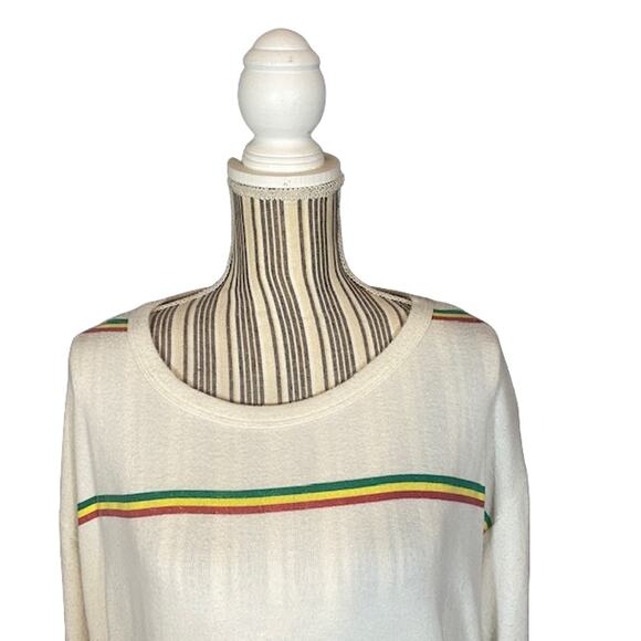 Chaser Cream Rainbow Striped One Love Long Sleeve Sweater Women Sz M - Picture 3 of 11
